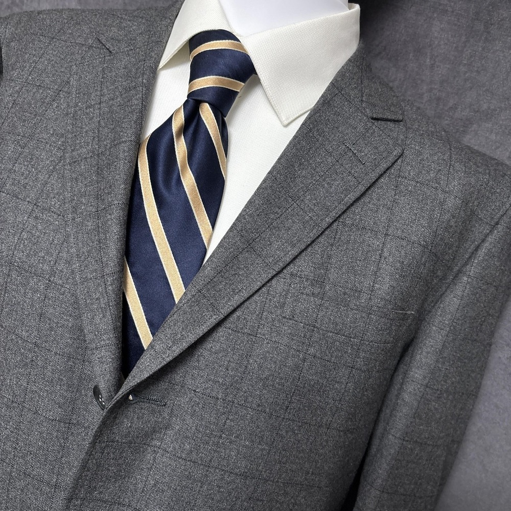 Vintage AQ Bando Chosun‎ Sport Coat 38-40R Gray Windowpane Bespoke Custom Blazer